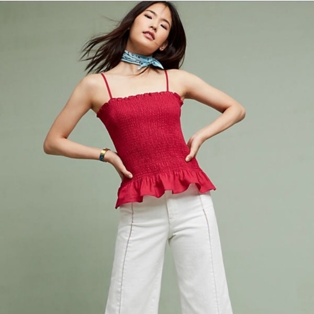 Anthropologie Maeve Smocked Peplum Top – Size Large (NWT)